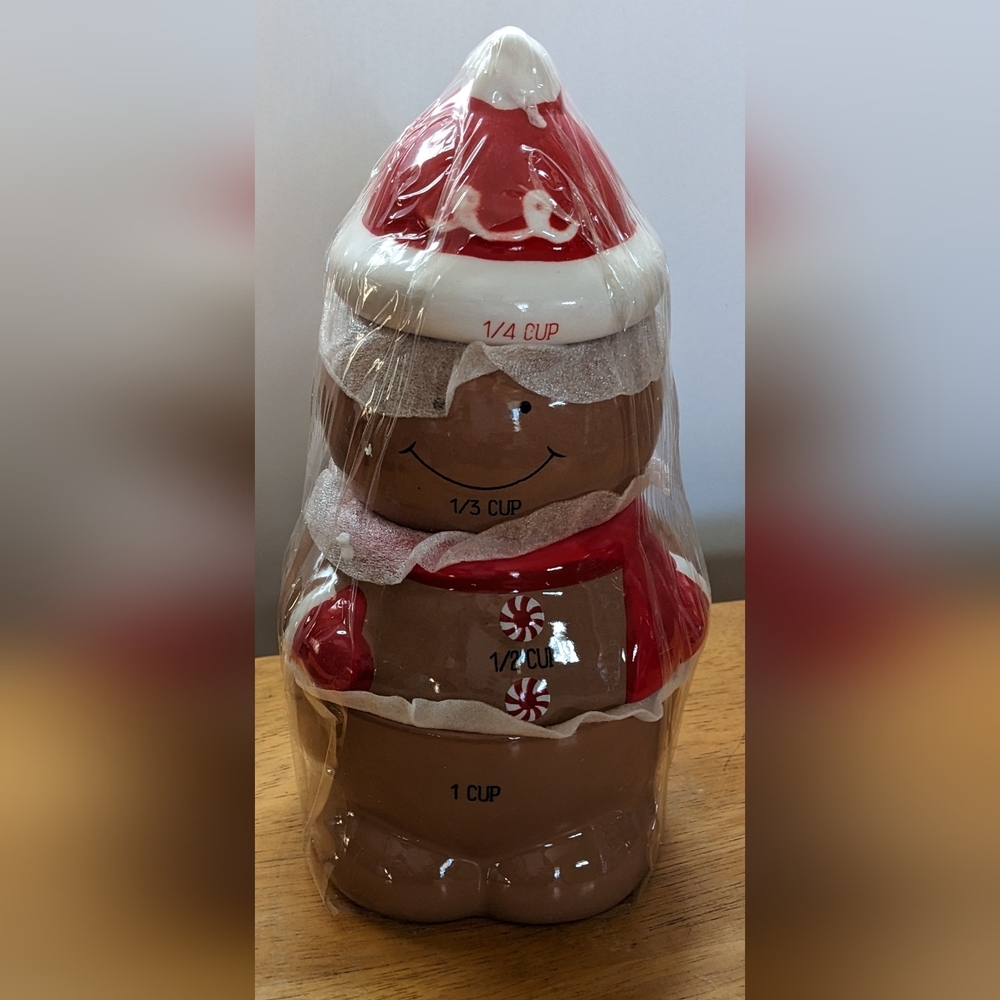Gingerbread Ceramic Measuring Cups Set Holiday Kitchen Decor Christmas Gift